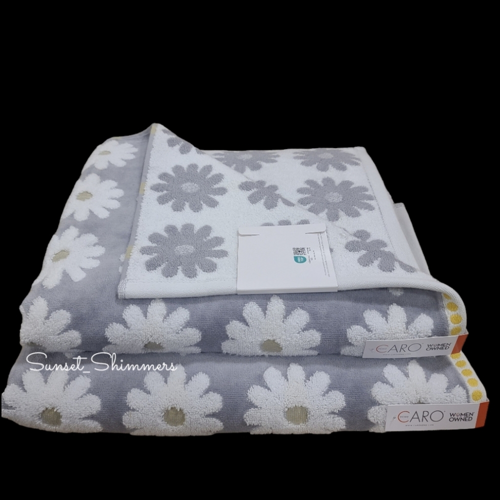 ๐ผ Caro Home 6pc White Gray Yellow Daisies 2 Bath 2 Hand 2 Tip Towel Set New ๐ผ - Picture 6 of 10